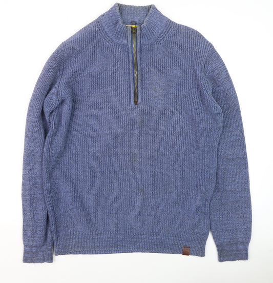 Camel Active Men's Blue Cotton Half Zip Jumper Size M