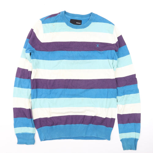 Hurley Men's Blue Striped Cotton Crew Neck Pullover Jumper Size S