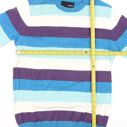 Hurley Men's Blue Striped Cotton Crew Neck Pullover Jumper Size S