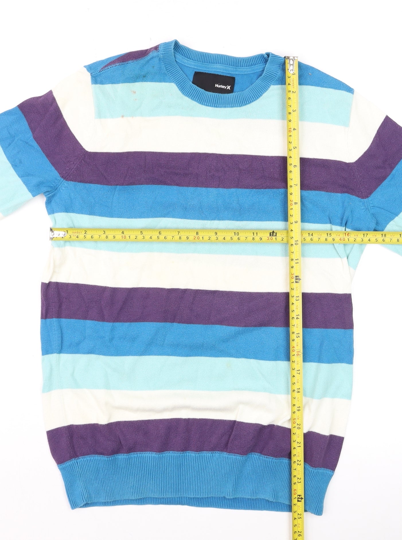 Hurley Men's Blue Striped Cotton Crew Neck Pullover Jumper Size S