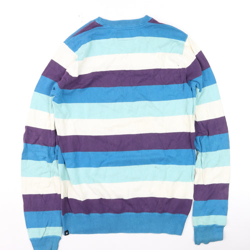 Hurley Men's Blue Striped Cotton Crew Neck Pullover Jumper Size S