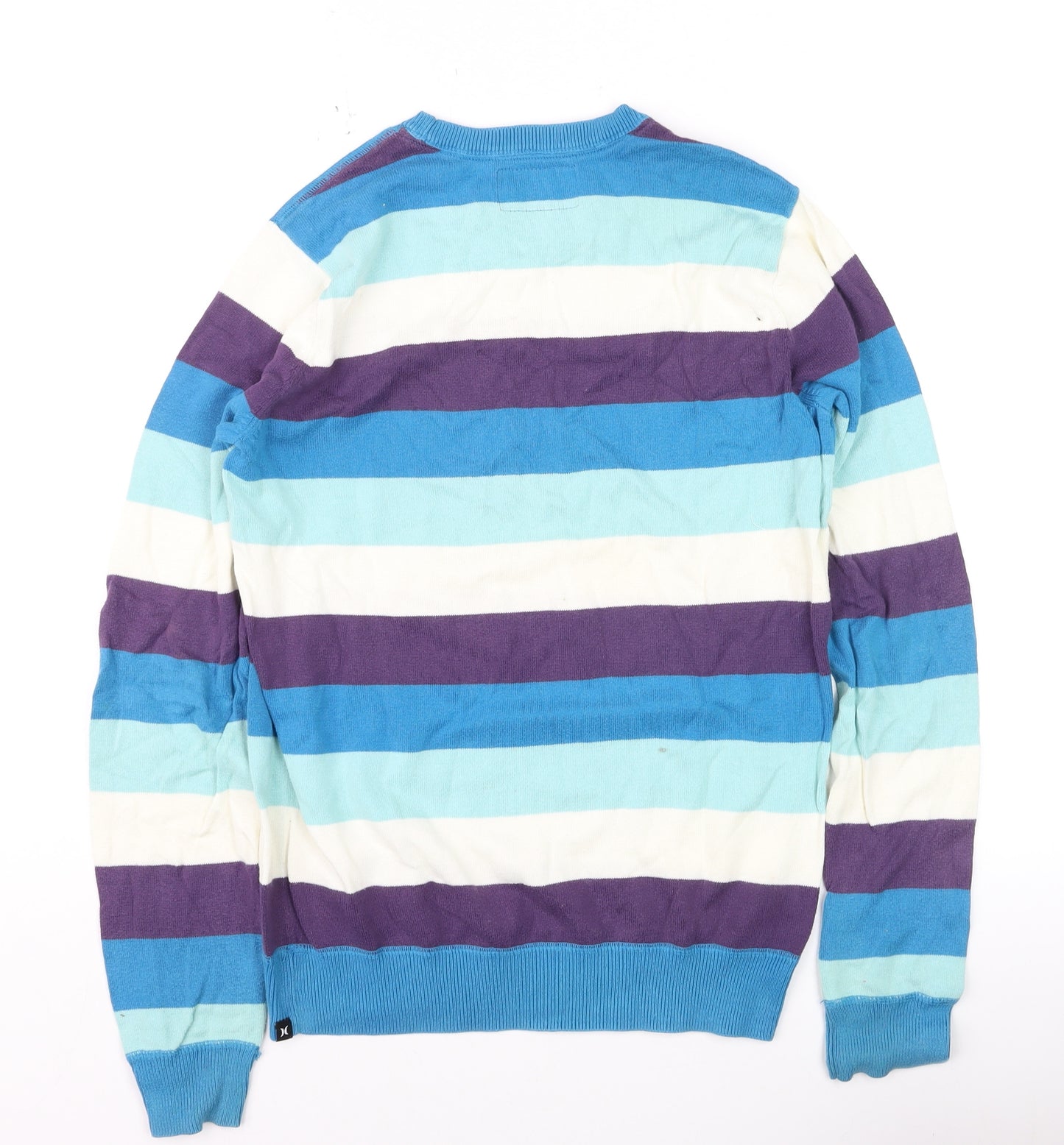 Hurley Men's Blue Striped Cotton Crew Neck Pullover Jumper Size S