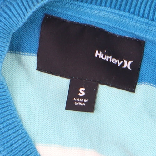 Hurley Men's Blue Striped Cotton Crew Neck Pullover Jumper Size S
