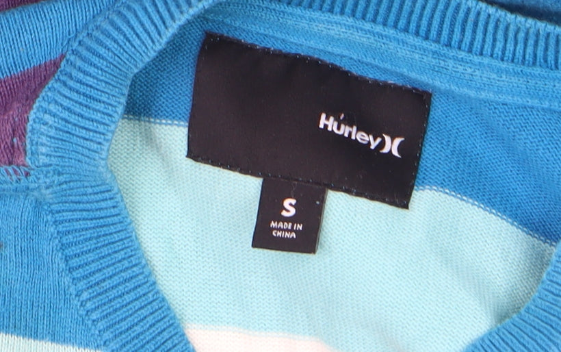 Hurley Men's Blue Striped Cotton Crew Neck Pullover Jumper Size S