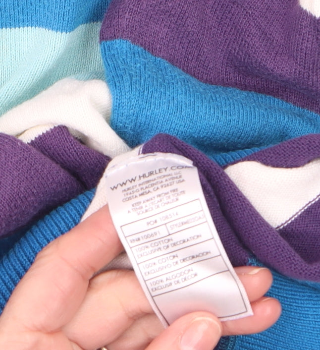 Hurley Men's Blue Striped Cotton Crew Neck Pullover Jumper Size S