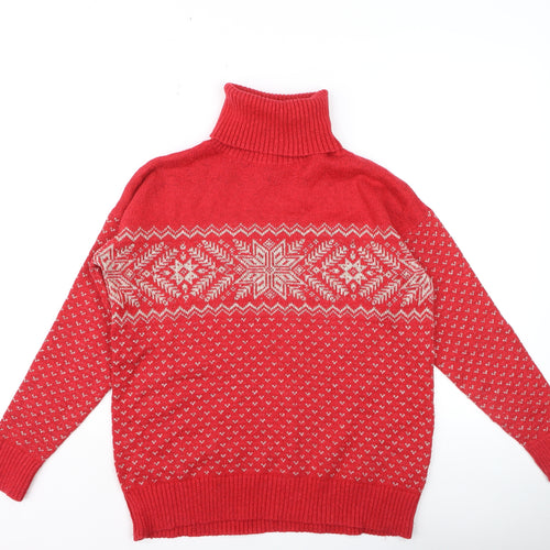 FatFace Women’s Red Fair Isle Roll Neck Jumper Size 8