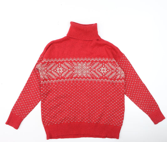 FatFace Women’s Red Fair Isle Roll Neck Jumper Size 8