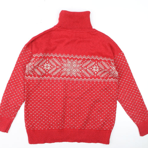 FatFace Women’s Red Fair Isle Roll Neck Jumper Size 8