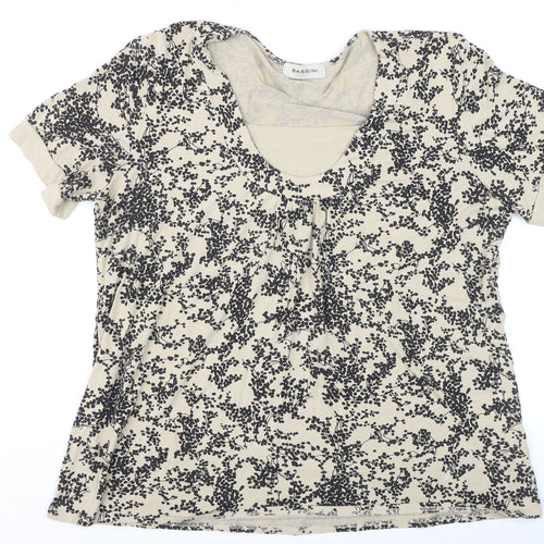 Bassini Womens Beige Floral Short Sleeve Viscose T-Shirt XL