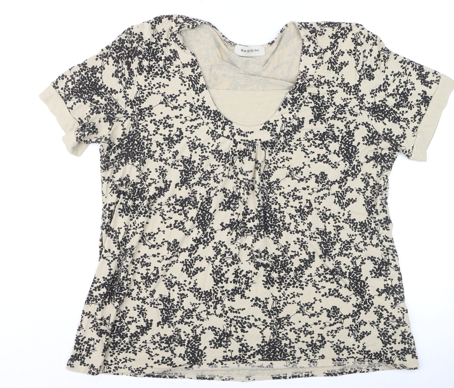 Bassini Womens Beige Floral Short Sleeve Viscose T-Shirt XL