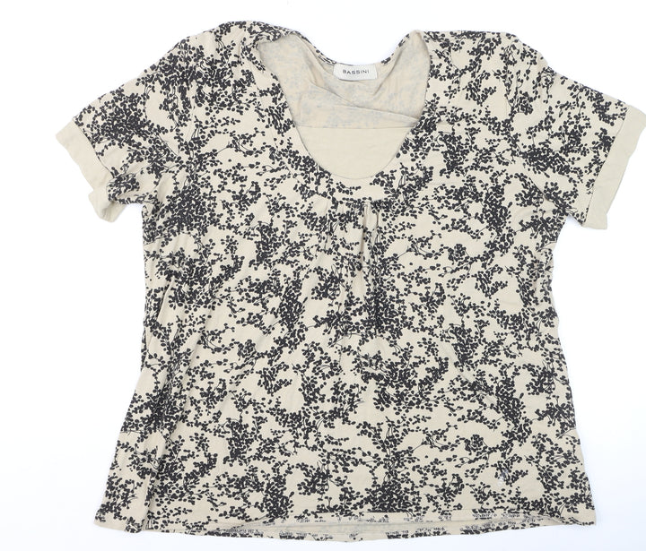 Bassini Womens Beige Floral Short Sleeve Viscose T-Shirt XL
