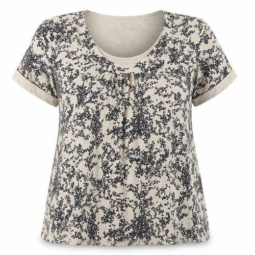 Bassini Womens Beige Floral Short Sleeve Viscose T-Shirt XL