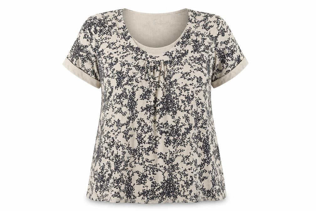 Bassini Womens Beige Floral Short Sleeve Viscose T-Shirt XL