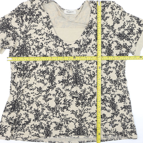 Bassini Womens Beige Floral Short Sleeve Viscose T-Shirt XL