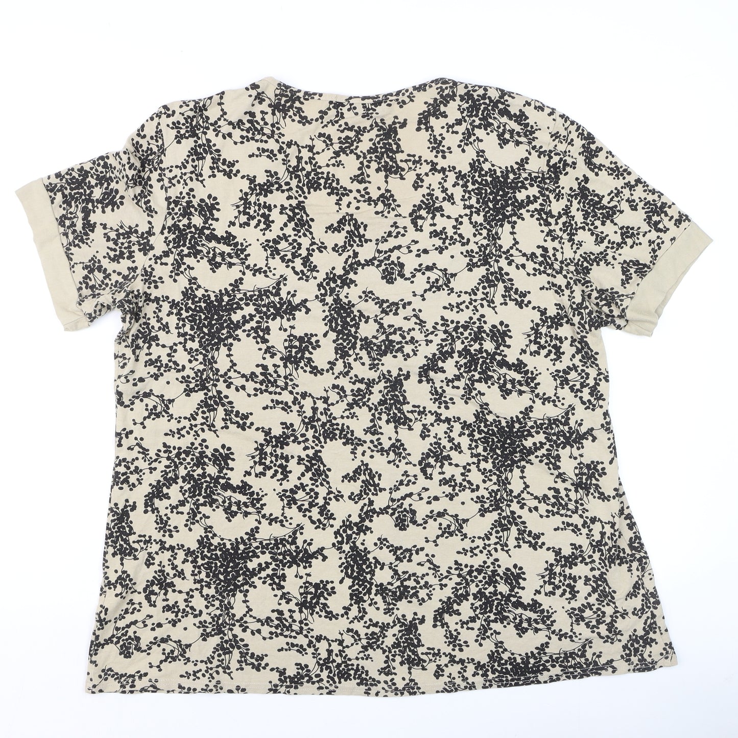 Bassini Womens Beige Floral Short Sleeve Viscose T-Shirt XL