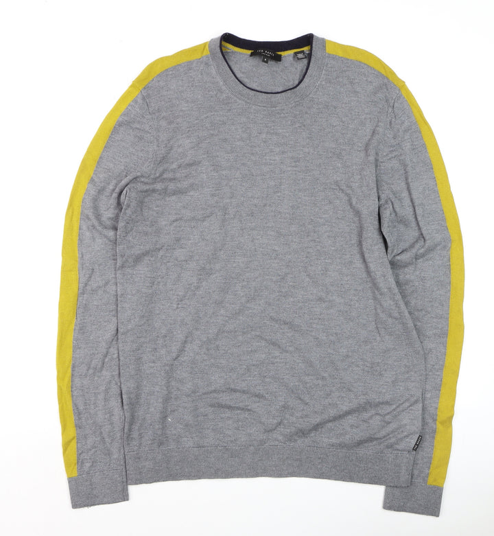 Ted Baker Men’s Grey Crew Neck Cotton Blend Pullover Jumper Size L