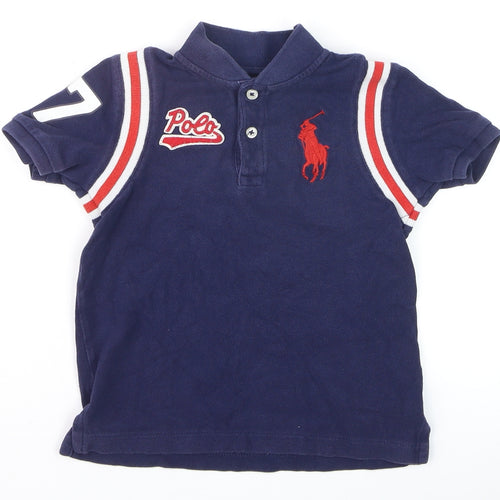 Ralph Lauren Boys Blue Polo Shirt 4 Years Collared Short Sleeve Casual