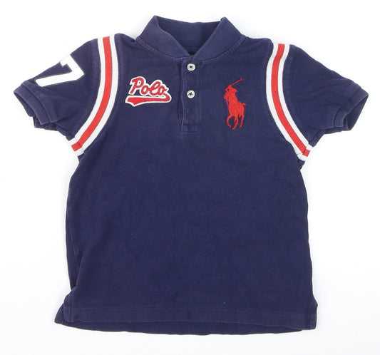 Ralph Lauren Boys Blue Polo Shirt 4 Years Collared Short Sleeve Casual
