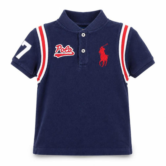 Front view of Ralph Lauren boys’ blue polo shirt 4 years collared short sleeve casual