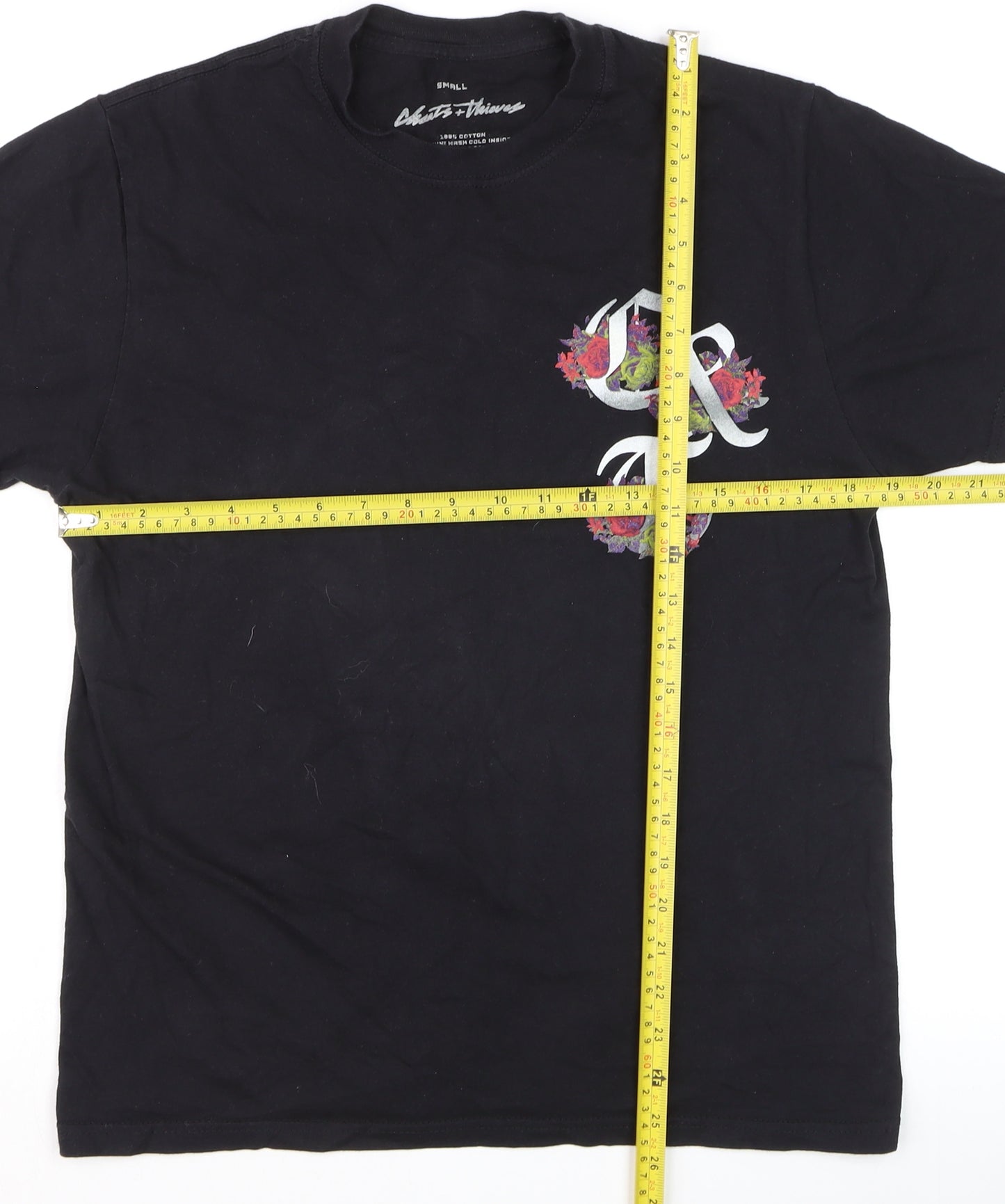 Cheats & Thieves Men's Black Floral Graphic Cotton T-Shirt Size S