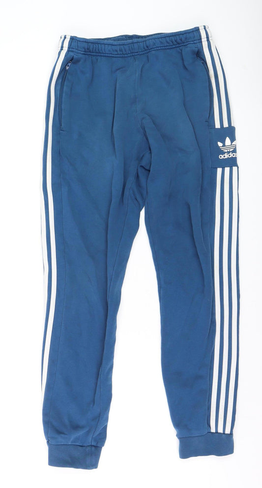 Adidas Men Blue Jogger Sweatpants M with Side Stripes