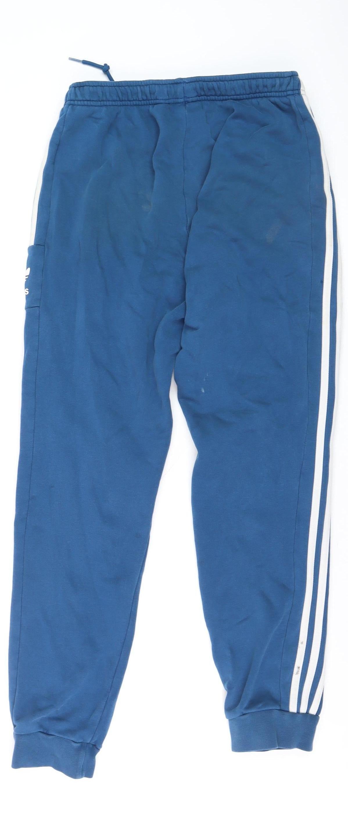 Adidas Men Blue Jogger Sweatpants M with Side Stripes