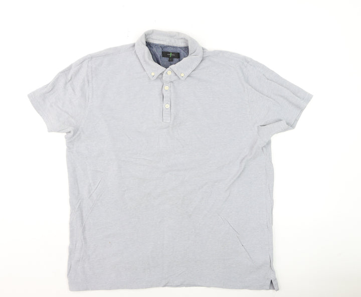 Jasper Conran Men's Grey Collared Short Sleeve Cotton T-Shirt Size L