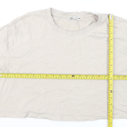 Zara Women Beige Cropped T-Shirt Short Sleeve Cotton M