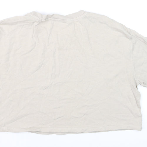 Zara Women Beige Cropped T-Shirt Short Sleeve Cotton M