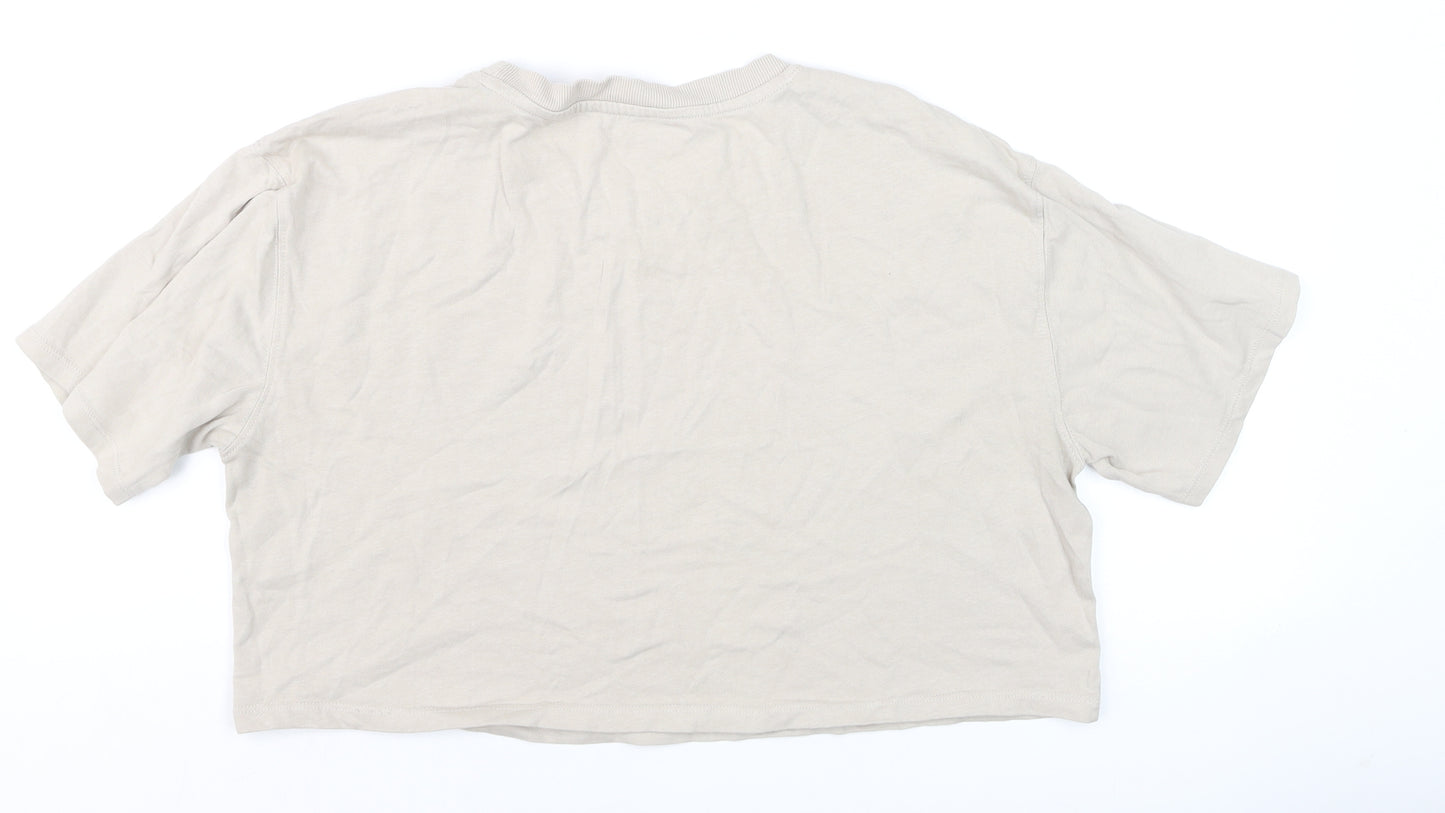 Zara Women Beige Cropped T-Shirt Short Sleeve Cotton M