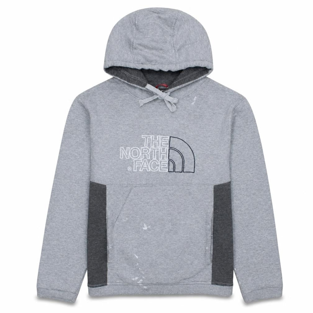Front view of The North Face Men's Grey Pullover Hoodie, size M, Embroidered Logo