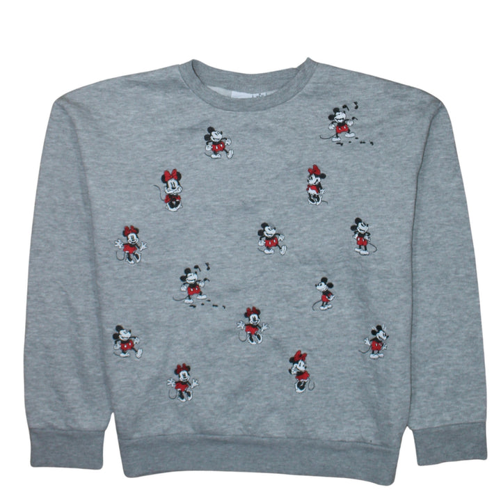 Disney Women's Grey Mickey & Minnie Crew Neck Sweatshirt Size M
