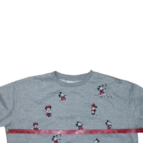 Disney Women's Grey Mickey & Minnie Crew Neck Sweatshirt Size M