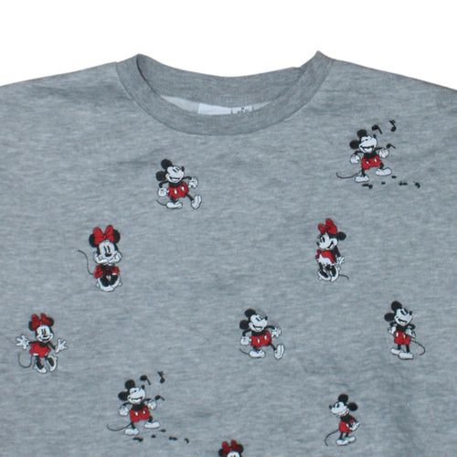Disney Women's Grey Mickey & Minnie Crew Neck Sweatshirt Size M