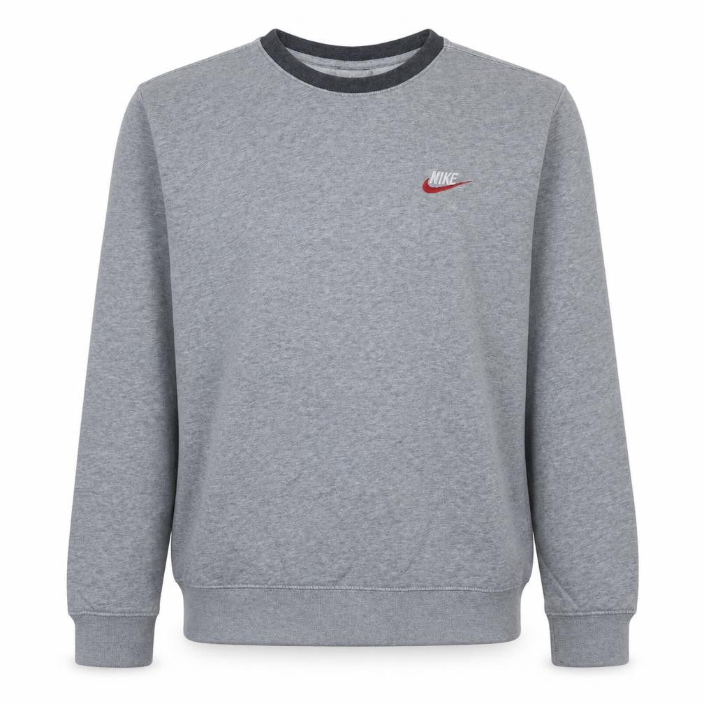 Front view of Nike Men's Grey Crew Neck Pullover Sweatshirt, size M