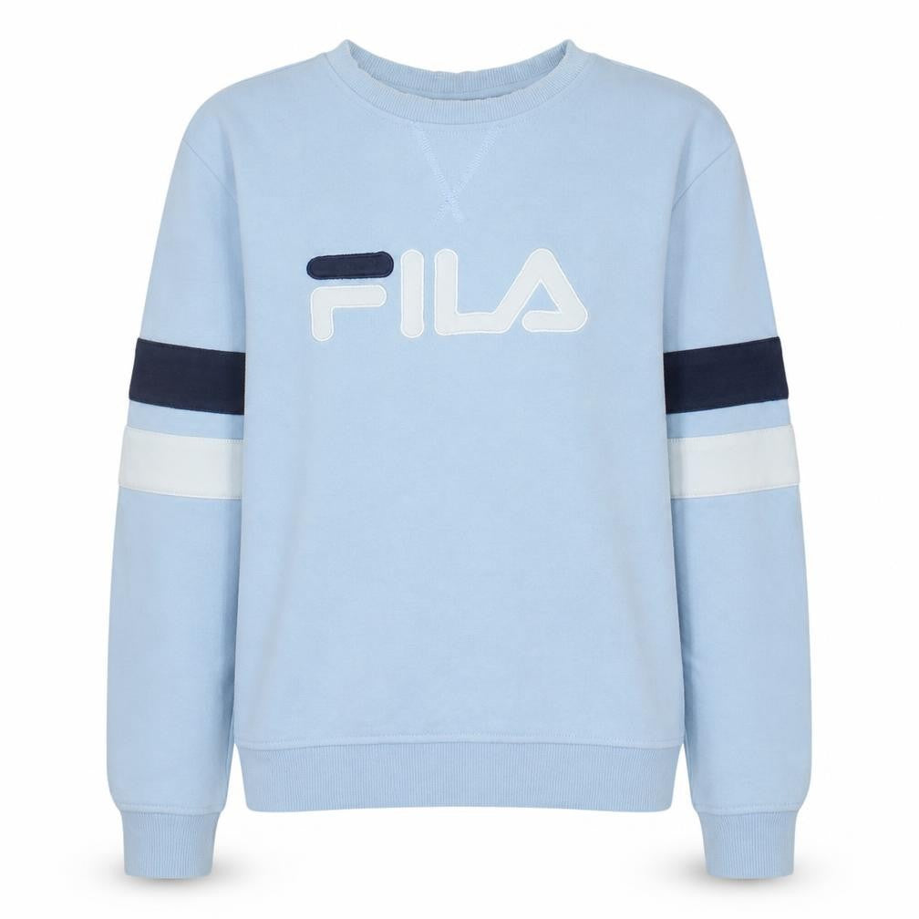 Front view of Fila Women's Light Blue Crew Neck Logo Sweatshirt, size S