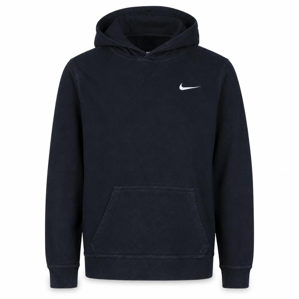 Front view of Nike boys’ black xl pullover hoodie fleece sweatshirt logo