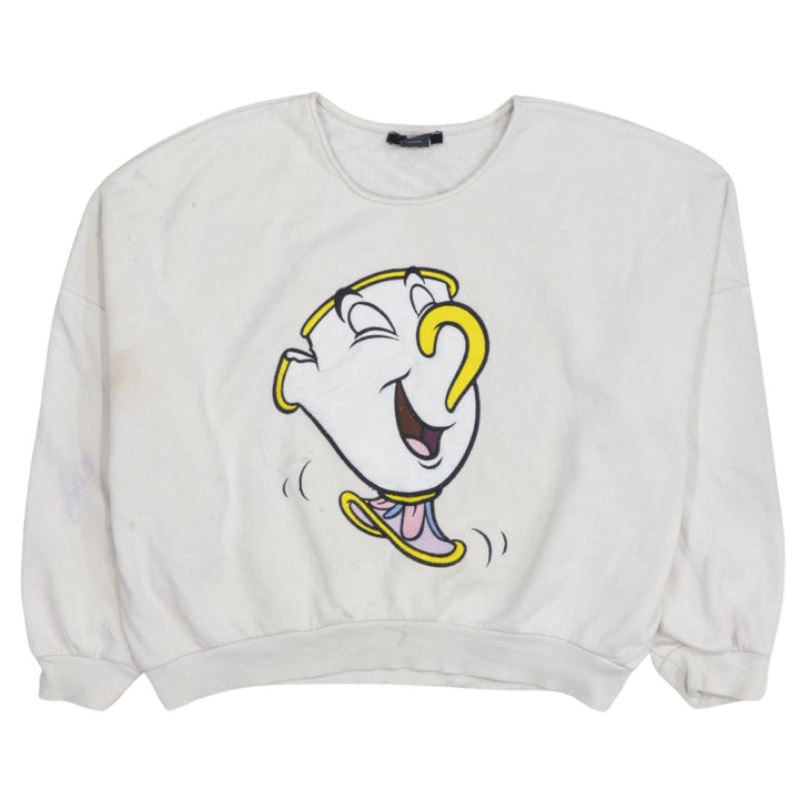 Bershka Disney Women White Chip Sweatshirt Size M Pullover Cotton Blend