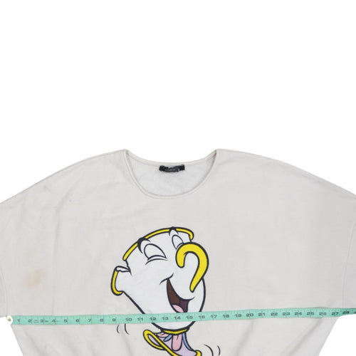 Bershka Disney Women White Chip Sweatshirt Size M Pullover Cotton Blend