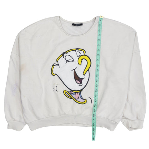 Bershka Disney Women White Chip Sweatshirt Size M Pullover Cotton Blend