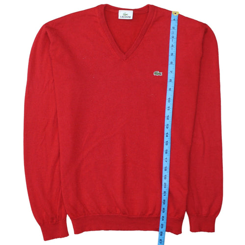 Lacoste Men's Red Wool V-Neck Pullover Jumper Size L