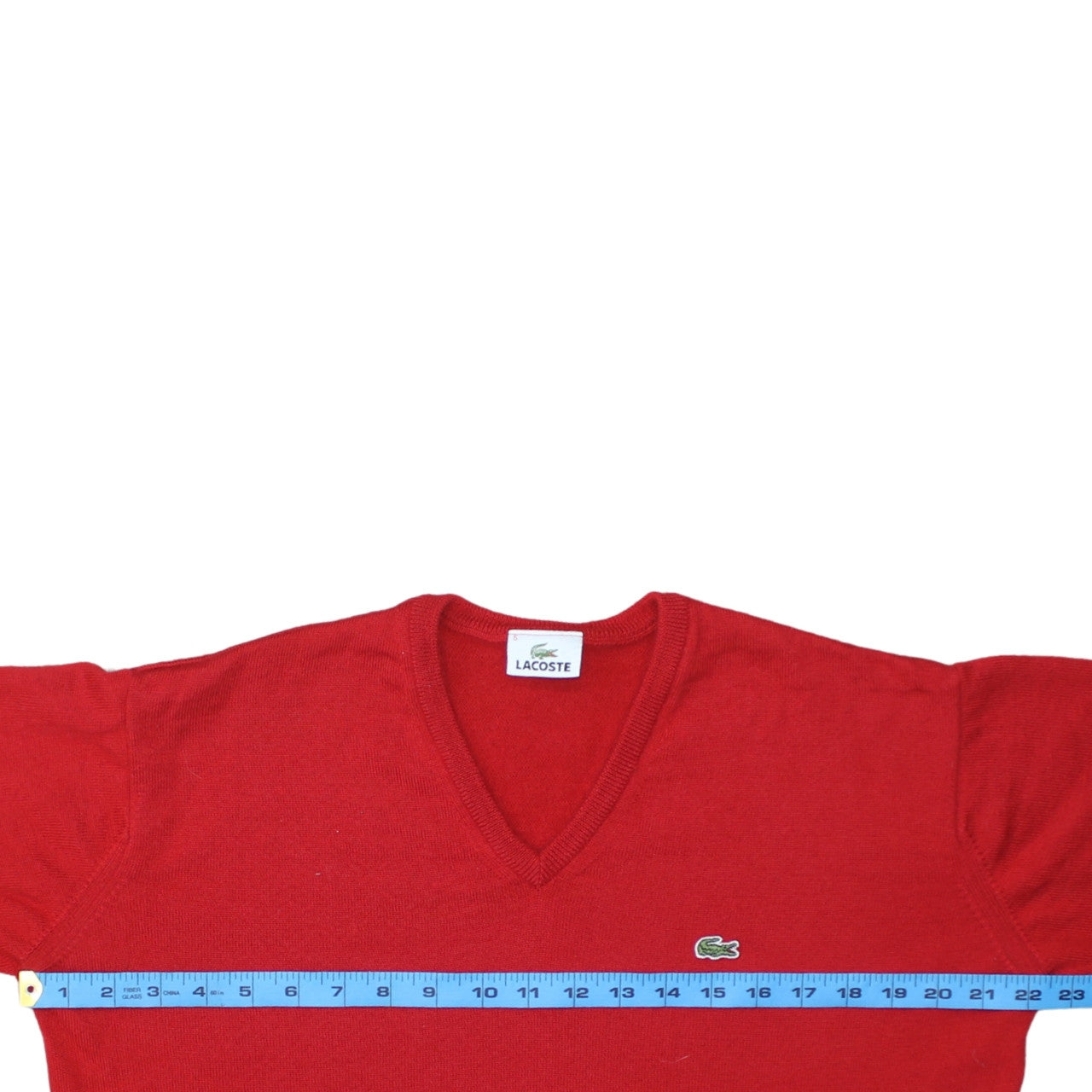 Lacoste Men's Red Wool V-Neck Pullover Jumper Size L
