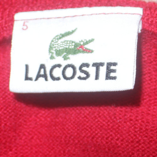 Lacoste Men's Red Wool V-Neck Pullover Jumper Size L