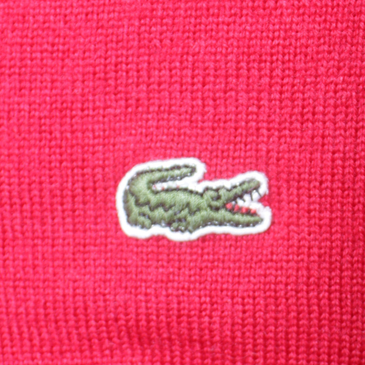 Lacoste Men's Red Wool V-Neck Pullover Jumper Size L