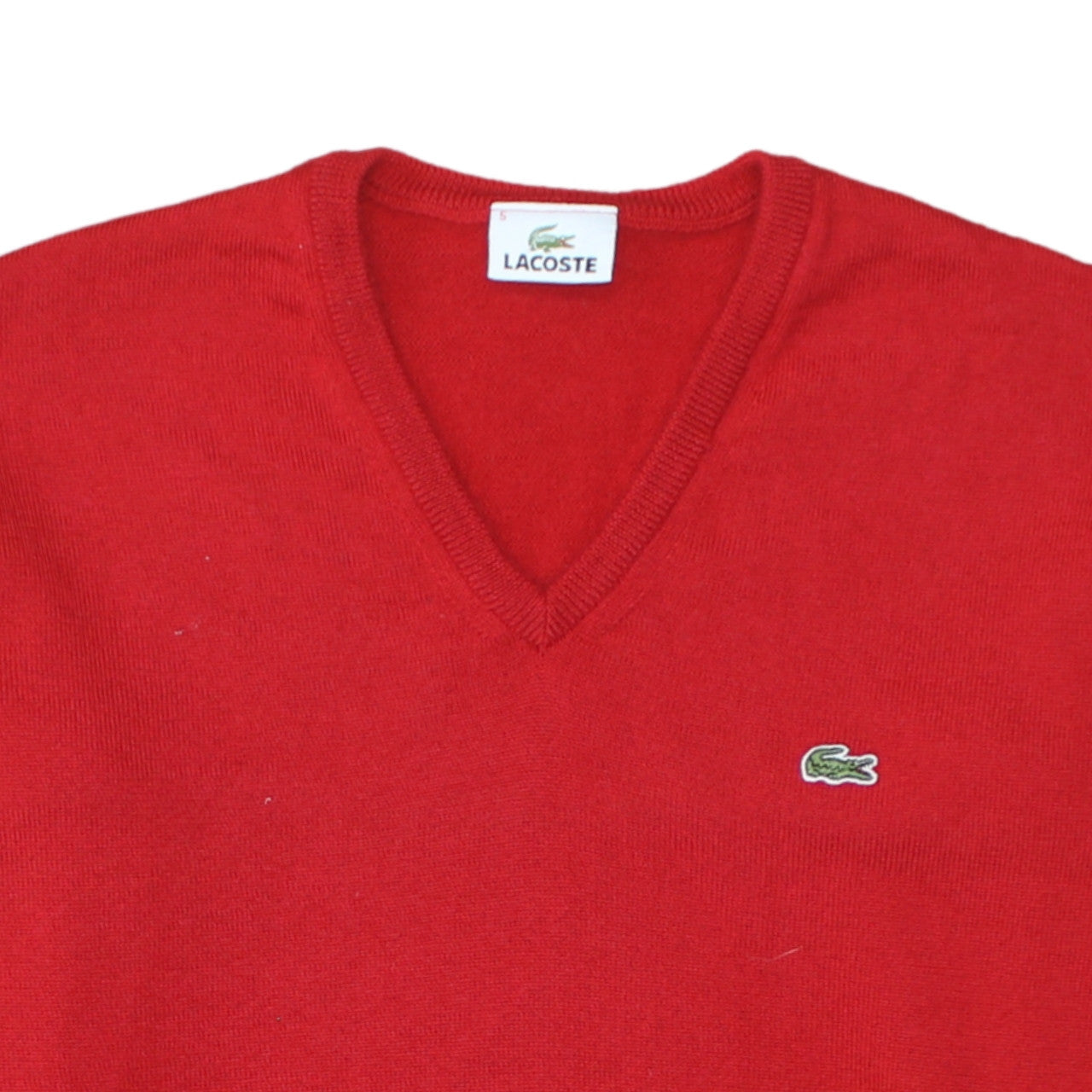 Lacoste Men's Red Wool V-Neck Pullover Jumper Size L