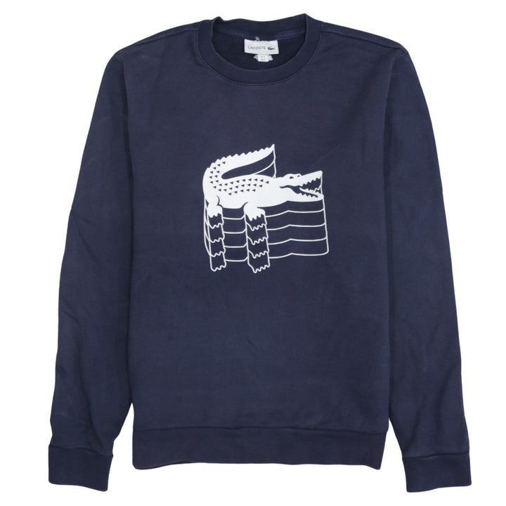 Lacoste Men's Blue Crew Neck Graphic Logo Pullover Sweatshirt M