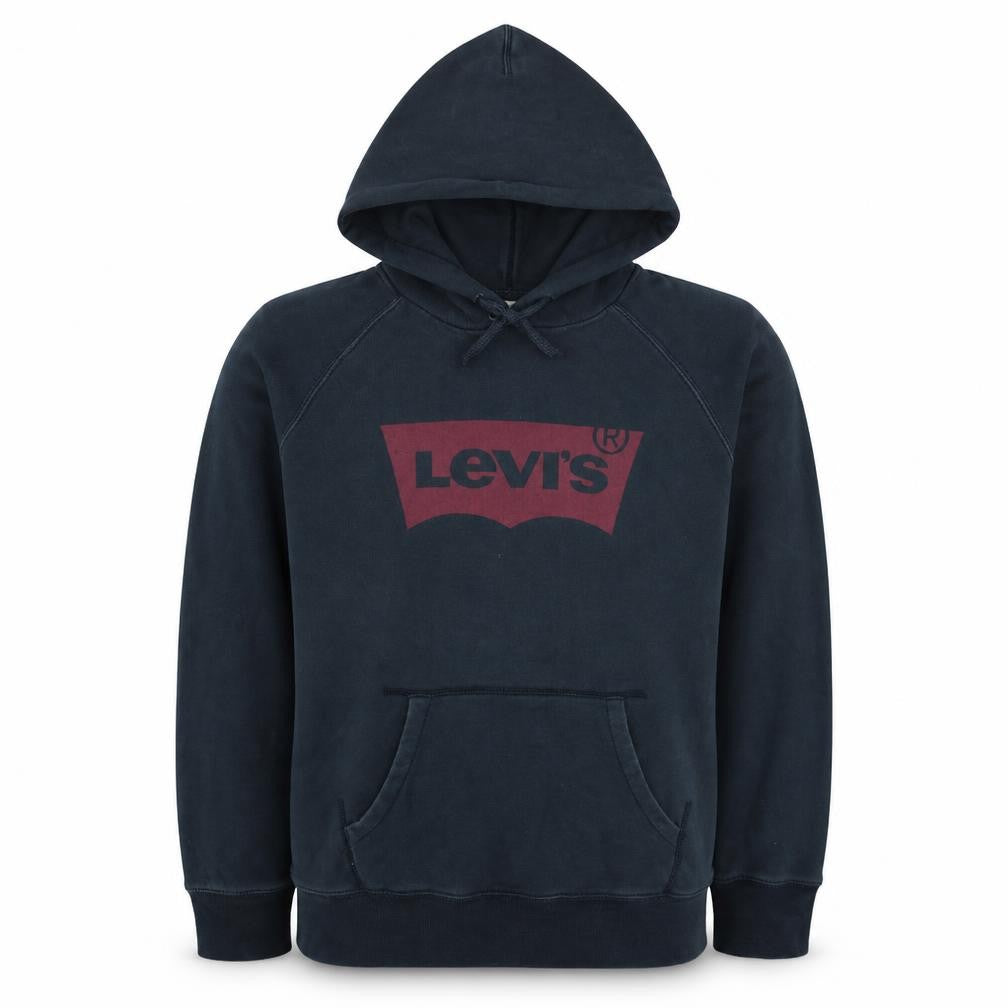 Front view of Levi's men’s black pullover hoodie m regular fit graphic logo