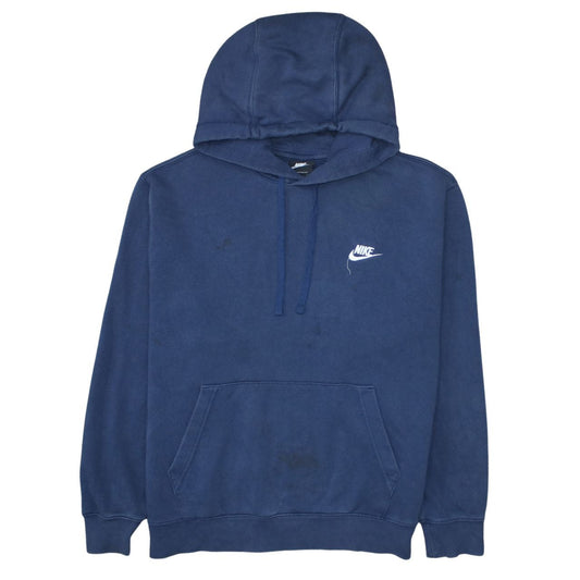 Nike Men Blue Pullover Hoodie L Fleece Logo Sportswear