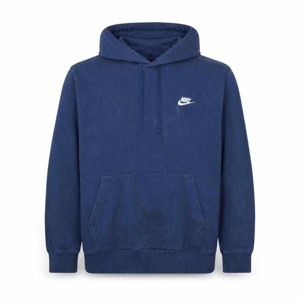 Front view of Nike Men Blue Pullover Hoodie L Fleece Logo Sportswear