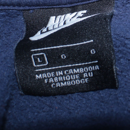 Nike Men Blue Pullover Hoodie L Fleece Logo Sportswear